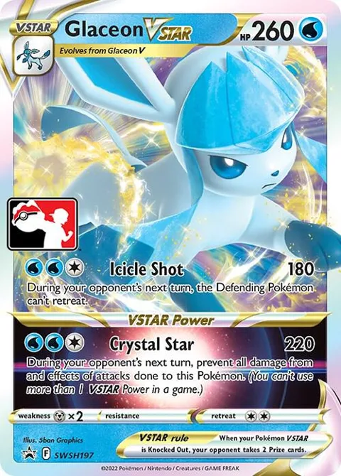 Glaceon VSTAR #SWSH197 Holofoil Pokémon card from Prize Pack Series Cards
