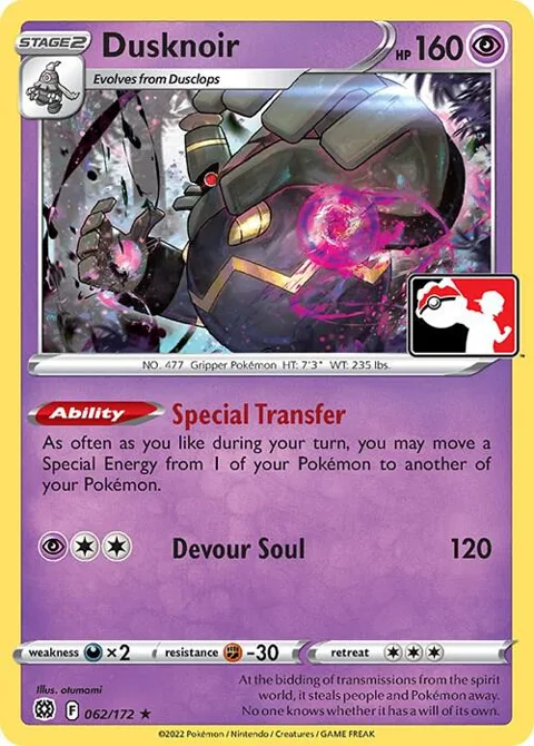 Dusknoir #062/172 Pokémon card from Prize Pack Series Cards