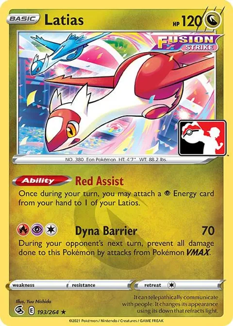 Latias #193/264 Pokémon card from Prize Pack Series Cards