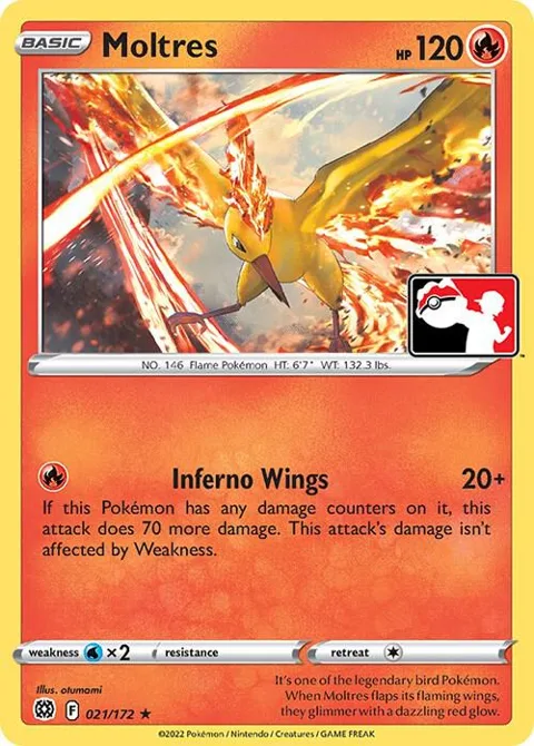 Moltres #021/172 Pokémon card from Prize Pack Series Cards