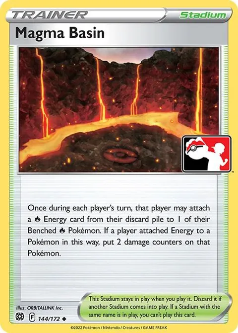 Magma Basin #144/172 Holofoil Pokémon card from Prize Pack Series Cards