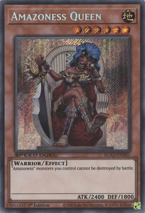 Amazoness Queen Secret Rare SGX3-END01 Yu-Gi-Oh card from Speed Duel GX: Duelists of Shadows