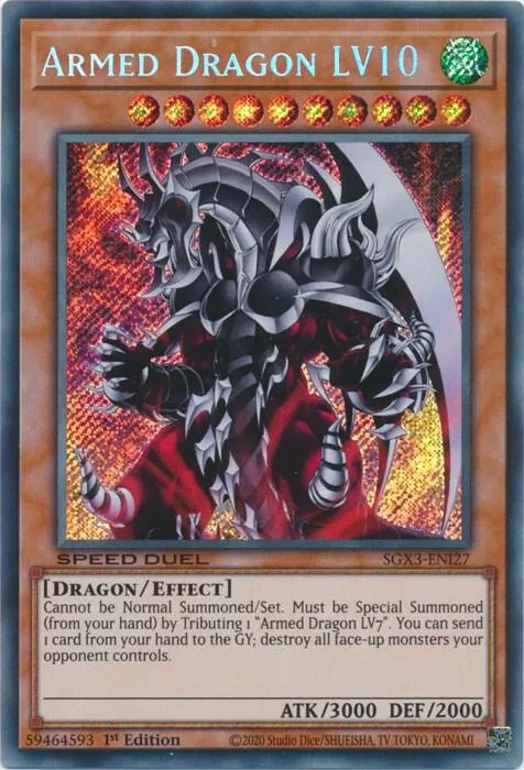 Armed Dragon LV10 Secret Rare SGX3-ENI27 Yu-Gi-Oh card from Speed Duel GX: Duelists of Shadows