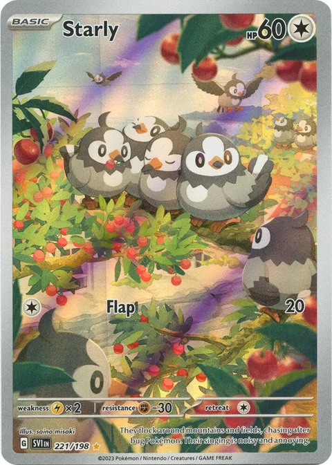 Starly #221/198 Holofoil Pokémon card from Scarlet & Violet Base Set