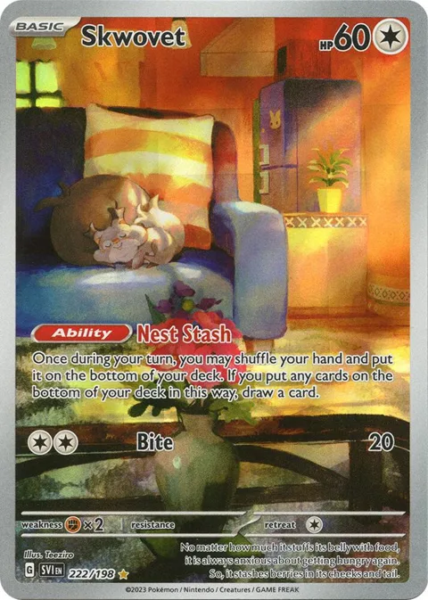 Skwovet #222/198 Holofoil Pokémon card from Scarlet & Violet Base Set