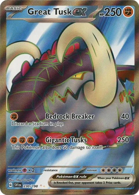 Great Tusk ex #230/198 Holofoil Pokémon card from Scarlet & Violet Base Set