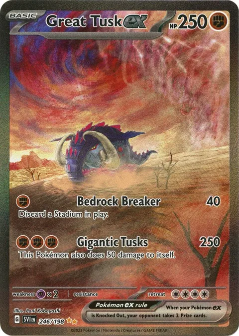 Great Tusk ex #246/198 Holofoil Pokémon card from Scarlet & Violet Base Set