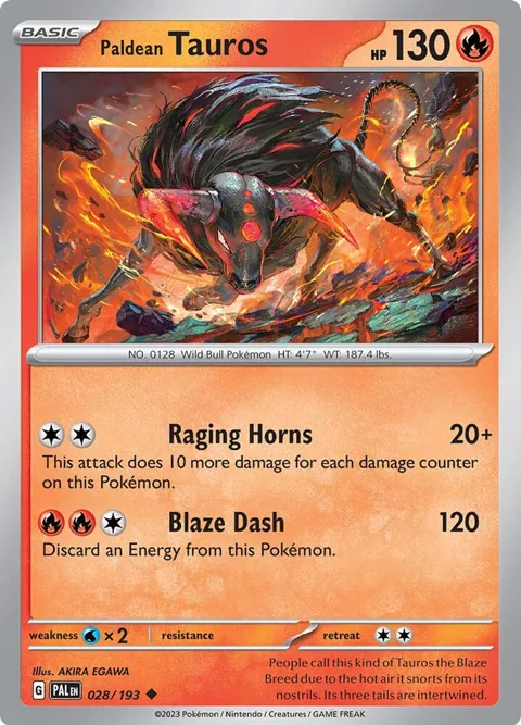 Paldean Tauros #028/193 Reverse Holofoil Pokémon card from Paldea Evolved