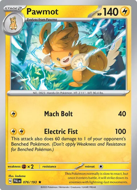 Pawmot #076/193 Holofoil Pokémon card from Paldea Evolved