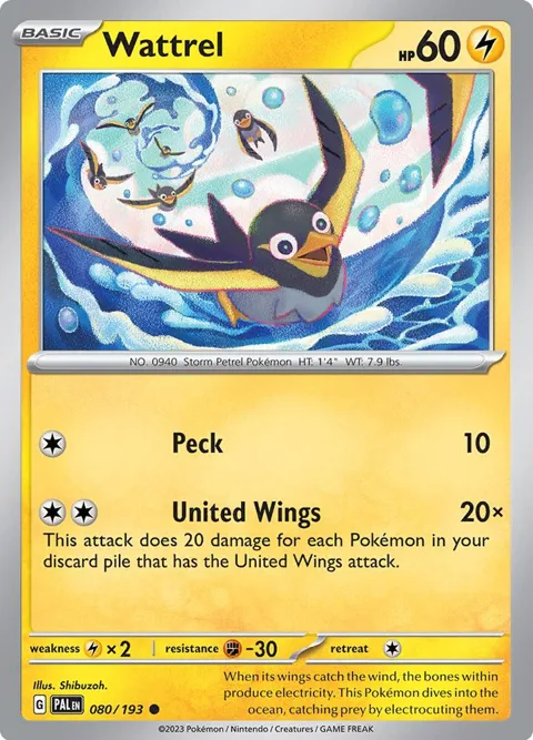Wattrel #080/193 Reverse Holofoil Pokémon card from Paldea Evolved