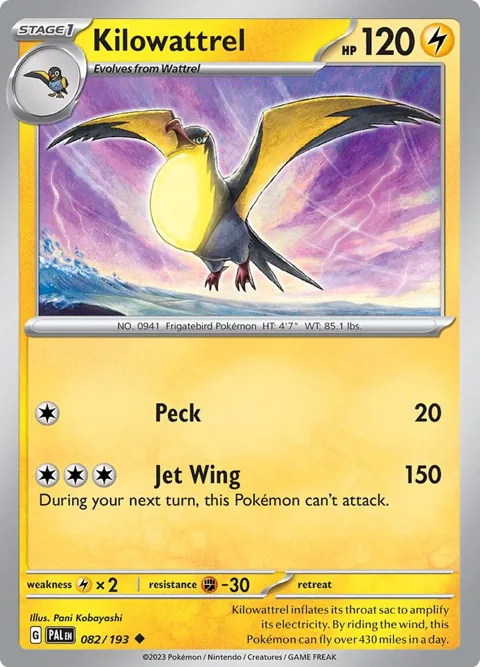 Kilowattrel #082/193 Reverse Holofoil Pokémon card from Paldea Evolved