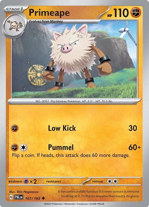 Primeape #107/193 Reverse Holofoil Pokémon card from Paldea Evolved