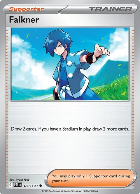 Falkner #180/193 Reverse Holofoil Pokémon card from Paldea Evolved