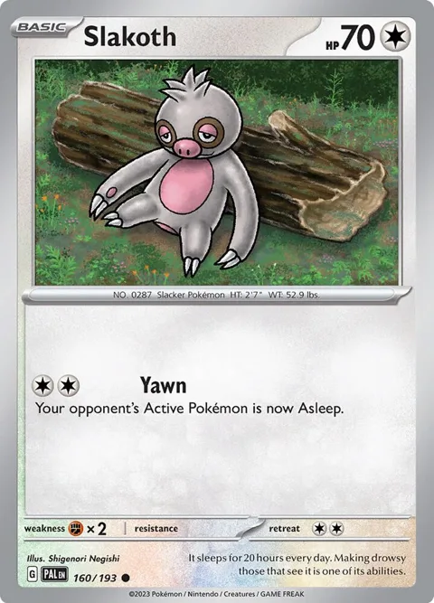 Slakoth #160/193 Pokémon card from Paldea Evolved