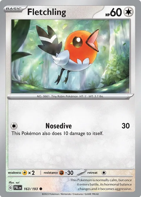 Fletchling #163/193 Pokémon card from Paldea Evolved