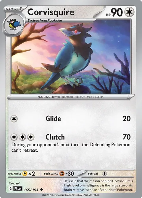Corvisquire #165/193 Pokémon card from Paldea Evolved