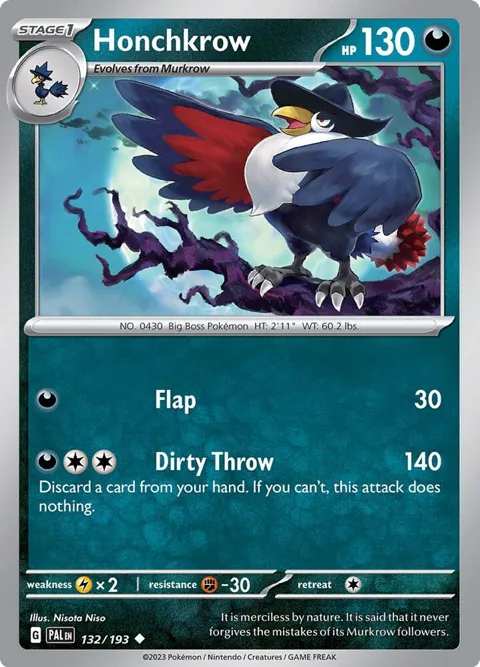 Honchkrow #132/193 Pokémon card from Paldea Evolved