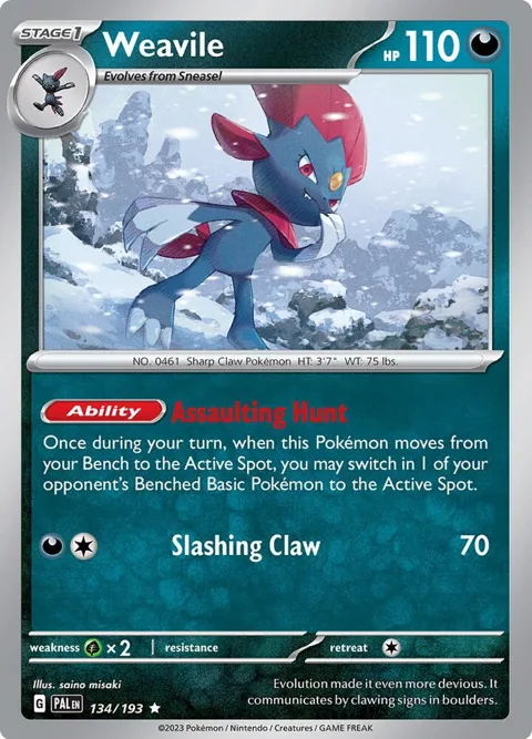 Weavile #134/193 Reverse Holofoil Pokémon card from Paldea Evolved