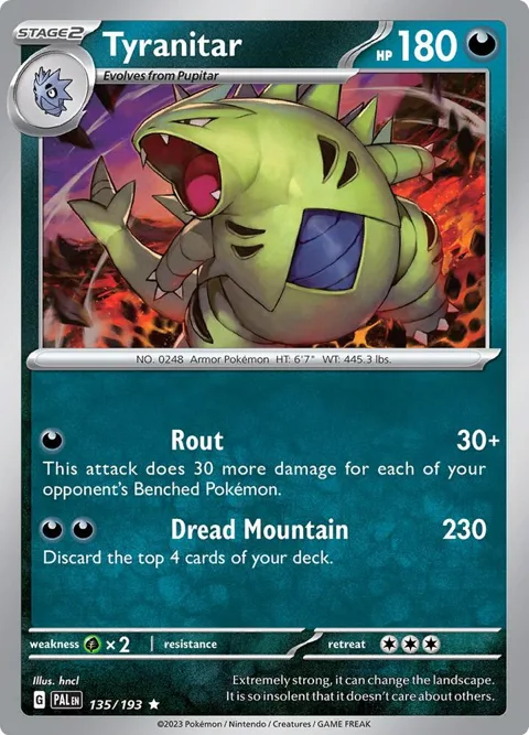 Tyranitar #135/193 Holofoil Pokémon card from Paldea Evolved