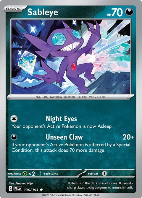 Sableye #136/193 Reverse Holofoil Pokémon card from Paldea Evolved