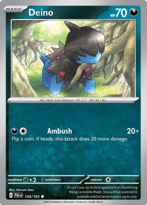 Deino #138/193 Pokémon card from Paldea Evolved