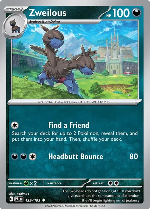 Zweilous #139/193 Reverse Holofoil Pokémon card from Paldea Evolved