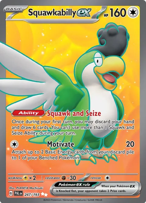 Squawkabilly ex #247/193 Holofoil Pokémon card from Paldea Evolved
