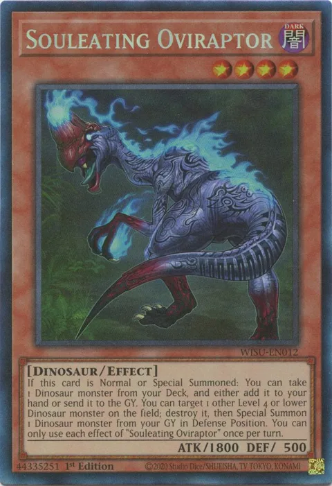 Souleating Oviraptor Collector's Rare WISU-EN012 Yu-Gi-Oh card from Wild Survivors
