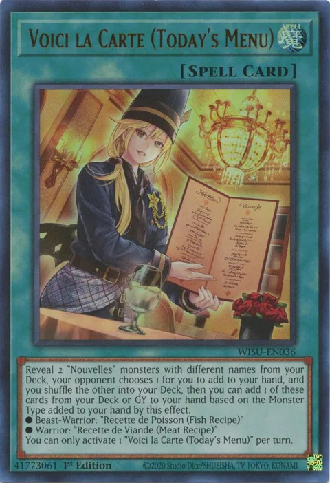 Voici la Carte Today's Menu WISU-EN036 Yu-Gi-Oh card from Wild Survivors