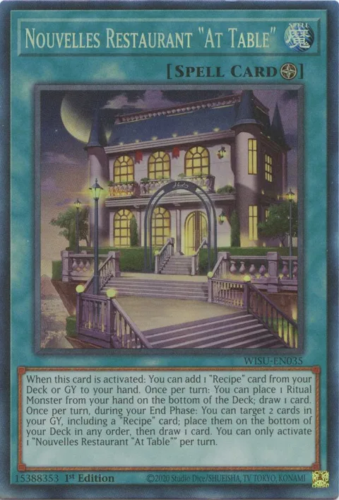 Nouvelles Restaurant "At Table" Collector's Rare WISU-EN035 Yu-Gi-Oh card from Wild Survivors