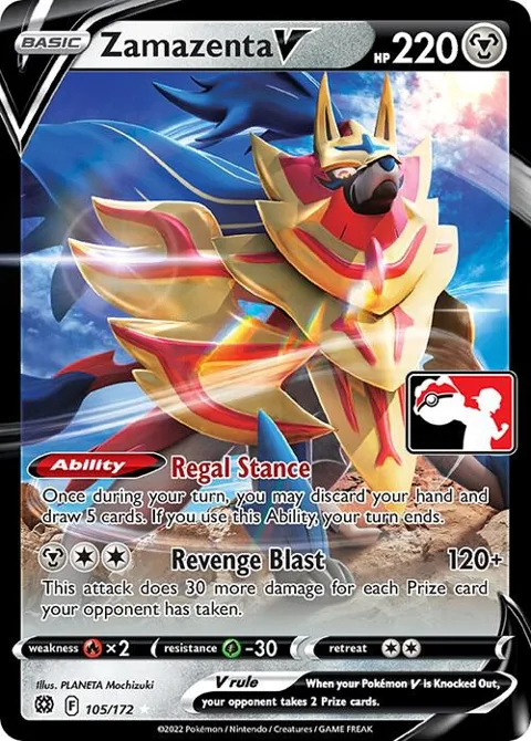 Zamazenta V #105/172 Holofoil Pokémon card from Prize Pack Series Cards