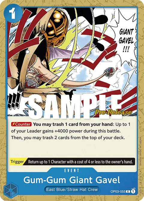 Gum-Gum Giant Gavel OP03-055 Pre-Release One Piece card from Pillars of Strength Pre-Release Cards