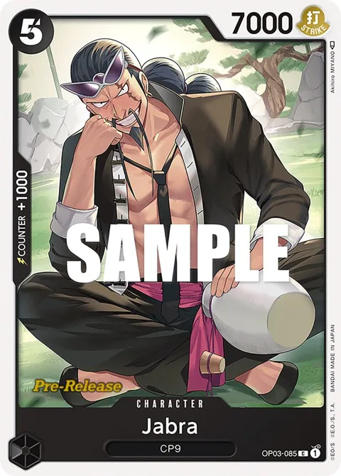 Jabra OP03-085 Pre-Release One Piece card from Pillars of Strength Pre-Release Cards