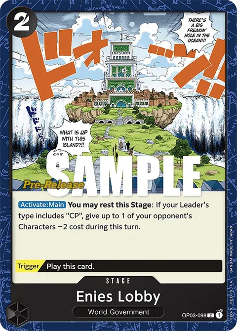 Enies Lobby OP03-098 Pre-Release One Piece card from Pillars of Strength Pre-Release Cards
