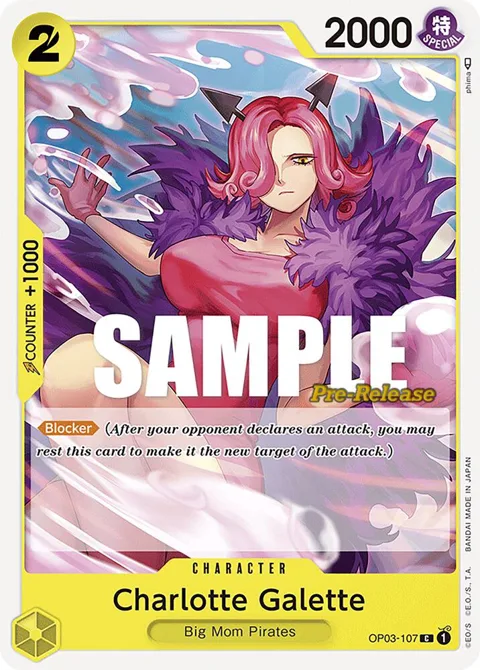 Charlotte Galette OP03-107 Pre-Release One Piece card from Pillars of Strength Pre-Release Cards