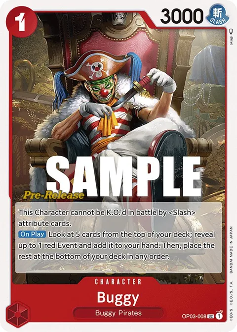 Buggy OP03-008 Pre-Release One Piece card from Pillars of Strength Pre-Release Cards