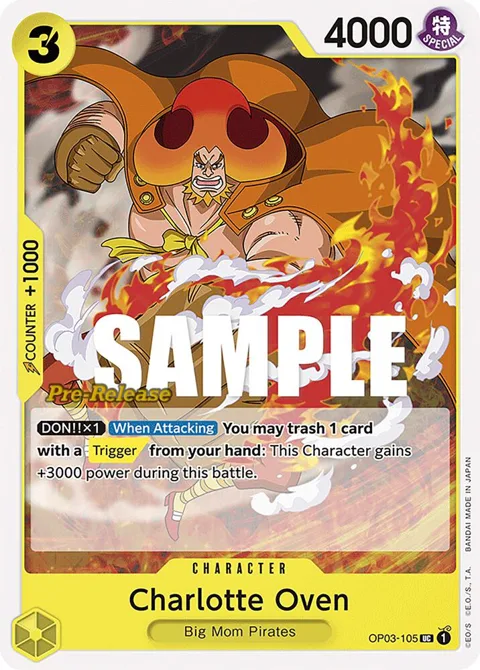 Charlotte Oven OP03-105 Pre-Release One Piece card from Pillars of Strength Pre-Release Cards