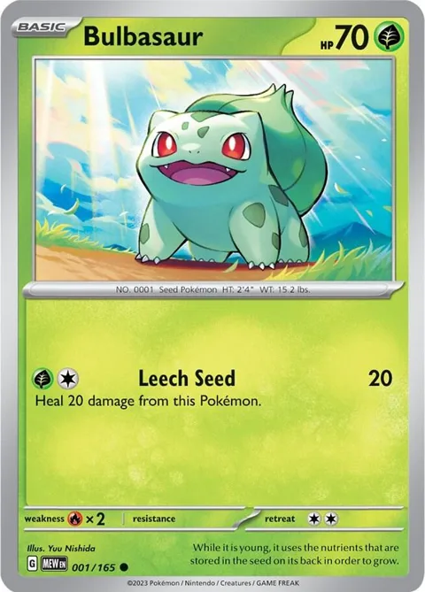 Bulbasaur #001/165 Reverse Holofoil Pokémon card from Scarlet & Violet 151