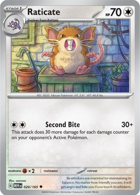 Raticate #020/165 Pokémon card from Scarlet & Violet 151