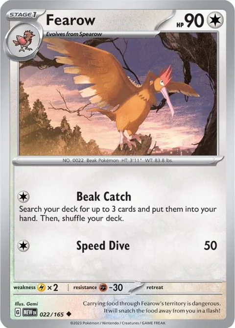 Fearow #022/165 Reverse Holofoil Pokémon card from Scarlet & Violet 151