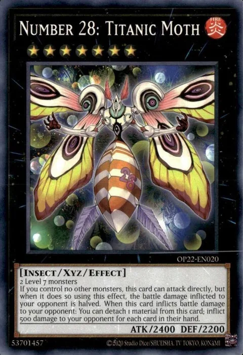 Number 28: Titanic Moth OP22-EN020 Yu-Gi-Oh card from OTS Tournament Pack 22