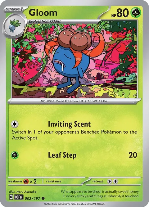 Gloom #002/197 Pokémon card from Obsidian Flames