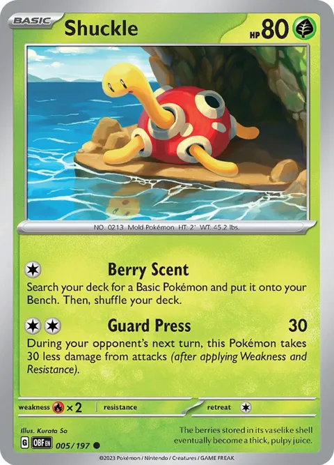 Shuckle #005/197 Pokémon card from Obsidian Flames