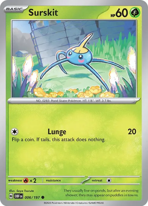 Surskit #006/197 Reverse Holofoil Pokémon card from Obsidian Flames