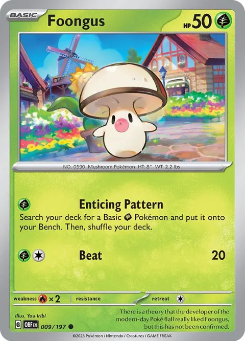 Foongus #009/197 Reverse Holofoil Pokémon card from Obsidian Flames