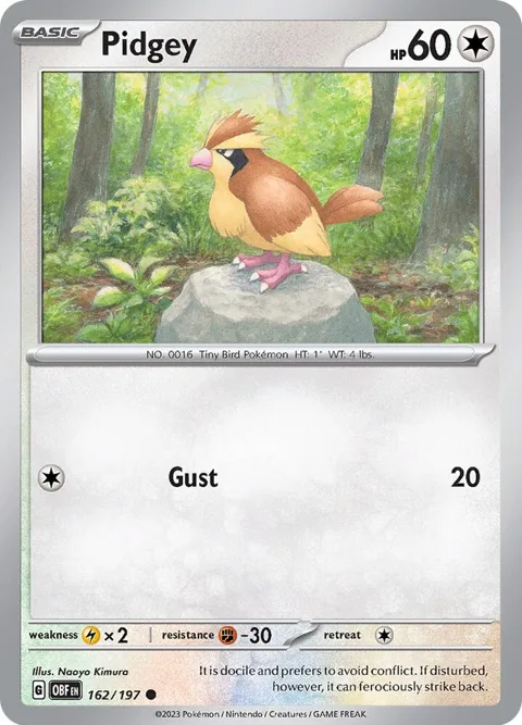 Pidgey #162/197 Reverse Holofoil Pokémon card from Obsidian Flames