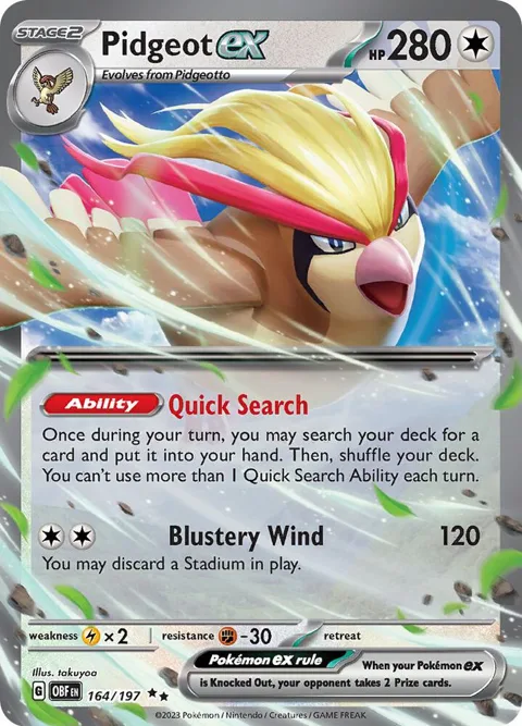 Pidgeot ex #164/197 Holofoil Pokémon card from Obsidian Flames