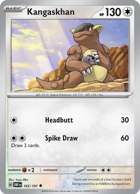 Kangaskhan #165/197 Reverse Holofoil Pokémon card from Obsidian Flames