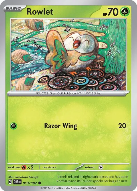 Rowlet #013/197 Pokémon card from Obsidian Flames