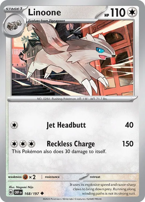 Linoone #168/197 Reverse Holofoil Pokémon card from Obsidian Flames